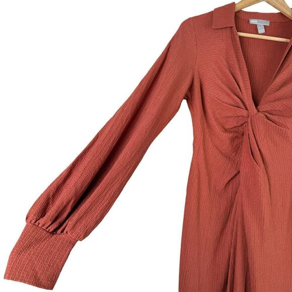ASOS DESIGN V-Neck Twist Front Long Sleeve Midi Dress in Rust, Size 8 - Picture 5 of 10